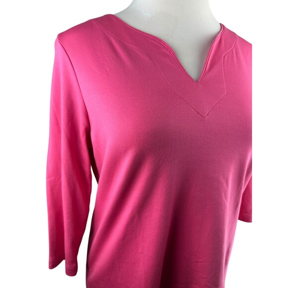 LL Bean Supima Cotton Three-Quarter-Sleeve Splitneck Top Pink Size Large - Picture 6 of 12
